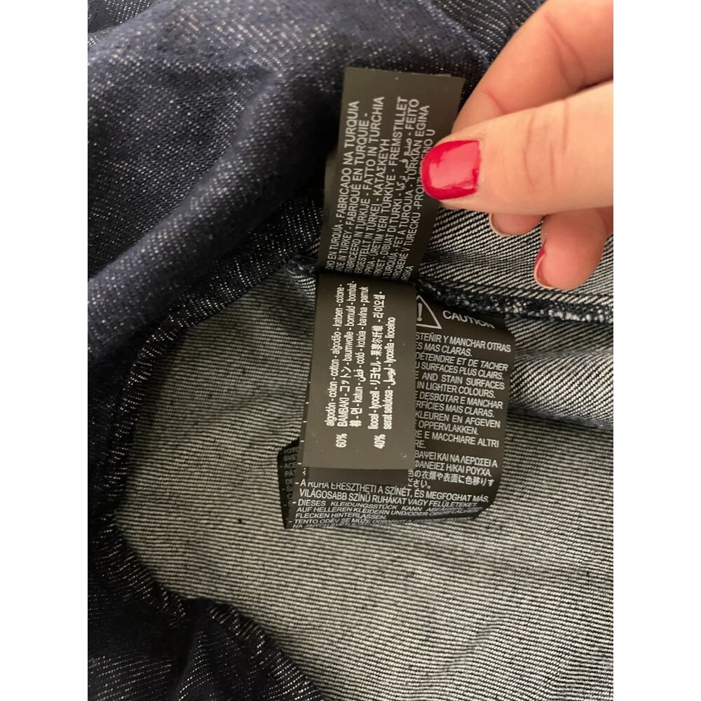 Zara Dark Denim Short Sleeve Tie-Neck Blouse - Picture 12 of 16